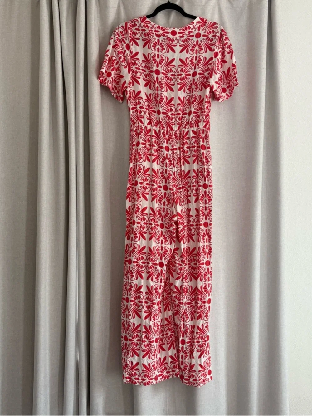 Farm Rio Carmina Linen Blend Button Front Jumpsuit red white size S - Picture 4 of 16